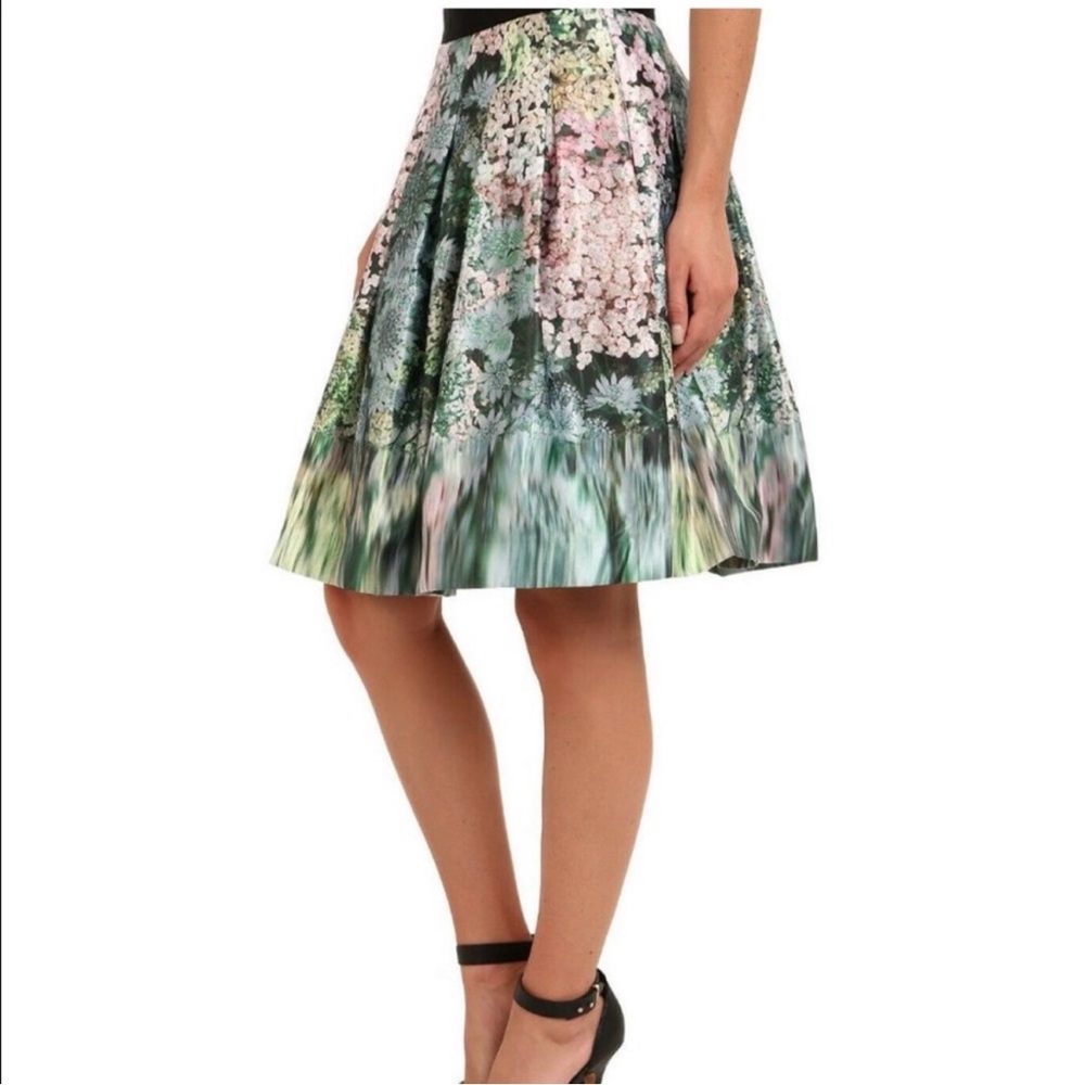 Ted Baker Floral A-Line Skirt in Green and Pink